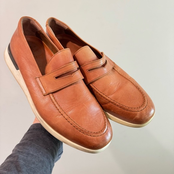 Wolf & Shepherd Crossover Leather Penny Loafer in Honey/White 11M - Picture 1 of 8